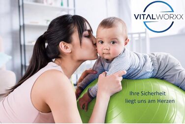 Гімнастичний м'яч VITALWORXX для вагітних 75 см, зелений, надзвичайно міцний, з насосом та вправами для вагітності, пологів і здоров'я, фітнес-йога-пеззібол