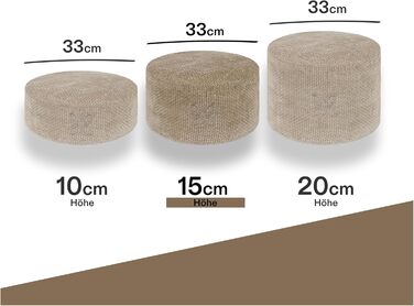 Крісло для медитації Cushy™ - кругле, 10/15 см, з льонованої тканини, з наповнювачем з пшениці. Килимок для медитації та релаксації. Зроблено в Німеччині (15 см, Smoky Biscuit)