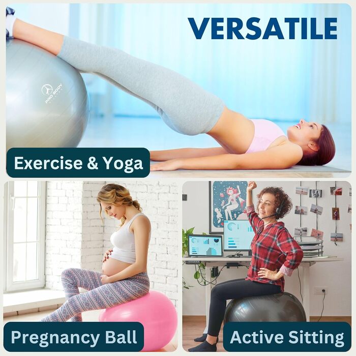 Піляболь для фітнесу та йоги ProBody Pilates Ball (65 см) - фітнес м'яч для тренувань, фізіотерапії та вагітності
