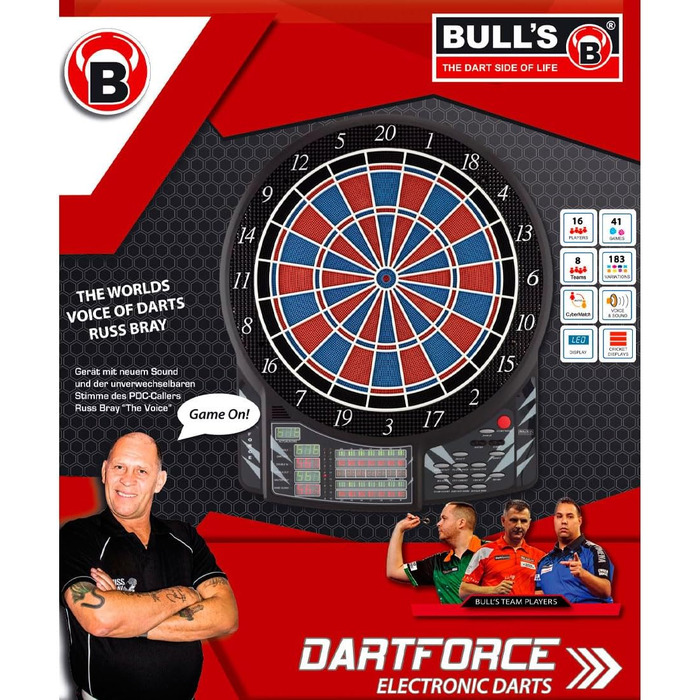 Електронна дартс-дошка BULL'S Dartforce Russ Bray, офіційний турнірний розмір, багатоколірна, зі звуковими ефектами