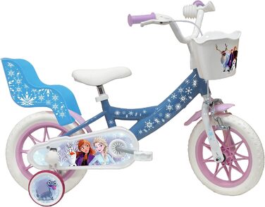Дитячий велосипед Atlas Frozen 12 дюймів для дівчаток, з кошиком, ляльковим сидінням, захисними крилами та шоломом, блакитний