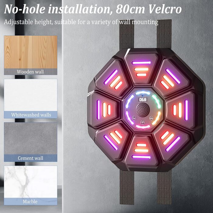 Музична бокс-машина Hocomay з LED, Bluetooth, 9 швидкостей і 10 режимів, тренажер для боксу з рукавичками для домашніх тренувань і фітнесу