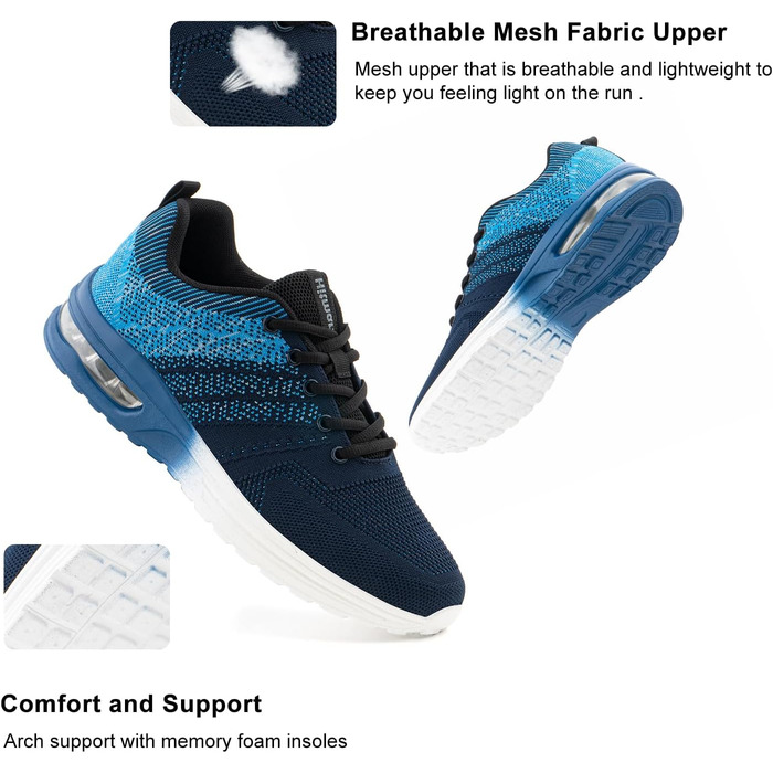 Кросівки для бігу Hitmars: чоловічі та жіночі, спортивні, для тенісу, фітнесу, бігу та джогінгу. Легкі, білі, чорні, сині. Розміри EU 36-48 (44 EU)