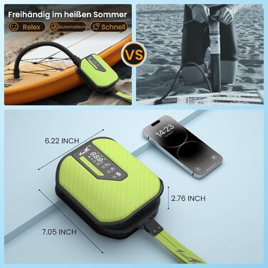 Насос електричний TowerTop для SUP дошки, каяків та автомобілів, 50 PSI, 10500mAh, 8 насадок, зелений
