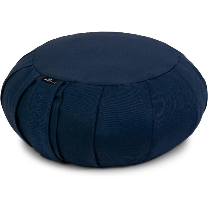 Йога подушка Zafu кругла 35x18 см, бавовна, гречане лушпиння, синя (Yoga Studio), з ручкою – органічна для медитації