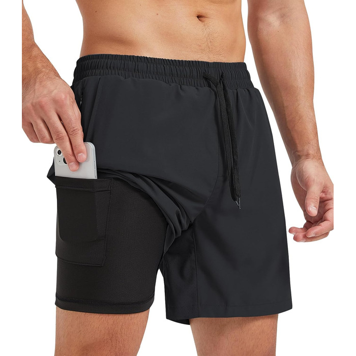 Шорти спортивні чоловічі для бігу та фітнесу 2 в 1, чорні