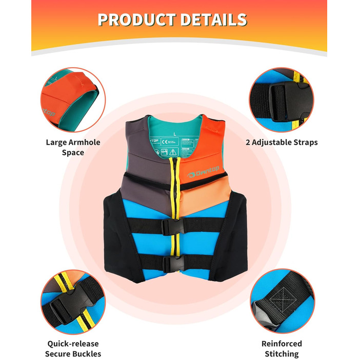 Шолом для плавання Owntop для дітей та юнаків, регульована жилет, унісекс, безпечні застібки для SUP, каякінгу, риболовлі, вітрильного спорту, багатокольоровий