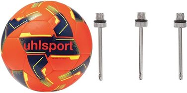 Дитячий футбольний м'яч Uhlsport 290 Ultra LITE Synergy, розмір 4, для гри та тренувань, до 10 років, помаранчево-синій, з набором голок для накачування