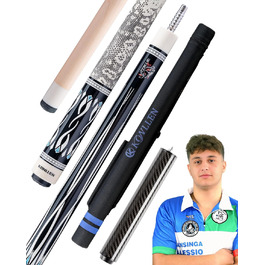 Більярдний кий Konllen з низькою відволікаючою лінією, з подовженням та чохлом (10,5 мм, 11,5 мм, 12,5 мм наконечники Tigerspitze, XTC-гільза, 3/8 x 8 радіальний штифт, довжина 147 см) Dragon1 12.5mm