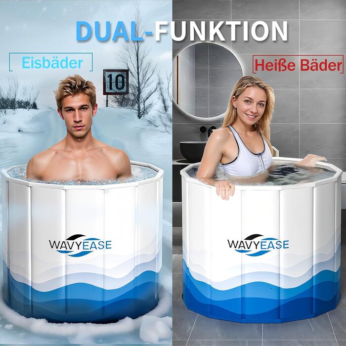 Зручна складана ванна для криотерапії | Ø80 x 75 см | Для спортсменів та дорослих | З ізольованою кришкою | Сірий та білий колір