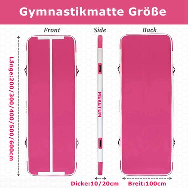 Килимок для гімнастики Dicke Turnen: 2м, 3м, 4м, 5м, 10/20см. Антиковзка спортивна килимок для дому, тренувань, йоги, фітнесу. Зелений (500x100x15см, Рожевий)