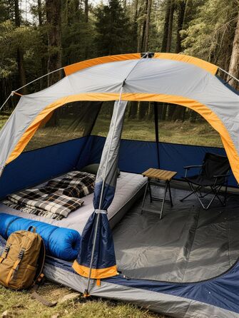 Намет сімейний CAMPROS Campingzelt 6 для 8 осіб, водонепроникний, 366x274x193 см, швидкий монтаж, 4 сезони, блакитний