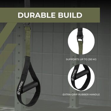 Еластичні стрічки THYSOL Pro Xtreme для фітнесу | Набір для тренувань з регульованим кріпленням для дверей | Для дому, подорожей, використання в приміщенні та на вулиці (Милитарний зелений)