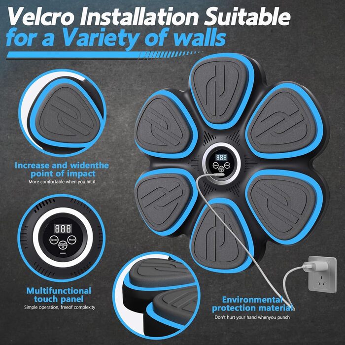 Музична боксерська машина для дорослих з LED-підсвічуванням та Bluetooth. Електронна боксерська машина з музикою, 9 режимів швидкості та підрахунку ударів, у комплекті боксерські рукавички.