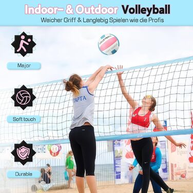 Волейбольний м'яч для пляжу та залу: м'який дотик, розмір 5, з рюкзаком та насосом, Puderblau та білий