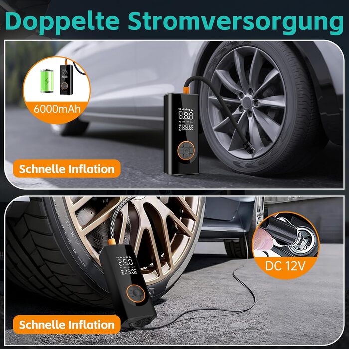 Бездротова електрична повітряна помпа 150 PSI, 6000mAh, компресор для велосипедів, мініатюрна портативна помпа з LED-ліхтариком та автостопом, перезаряджувана помпа для авто, DC 12V