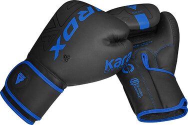 Дитячі боксерські рукавички RDX KARA, шкіра Maya Hide, для муай-тай, кікбоксингу, MMA, спарингів і тренувань, 6oz, чорні/сині