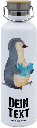 Персоналізована пляшка для води Mr. & Mrs. Panda з пінгвіном, 500 мл, біла – іменний подарунок для відпочинку, шкіл, реклами