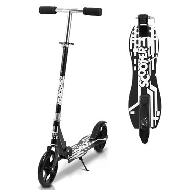 Міський самокат Cityroller з великими колесами, складний, регульована висота, для дітей та дорослих, гальмо на задньому колесі, з ремінком, чорний, до 100 кг