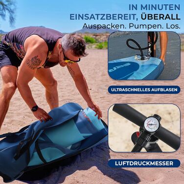 Надувний SUP СерeneLife: комплект для сапбордингу з веслом, насосом та сумкою. Touring SUP для дітей та дорослих, стійкий, портативний, для озера, річки та моря. Максимальне навантаження 155 кг (Блакитна Хвиля)