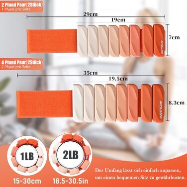 Ваги для ніг та рук BECOJADDE: комплект 2 шт (0.45 кг / 0.9 кг) для фітнесу, кардіо, силових тренувань, бігу, ходьби