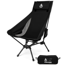OneTigris TIGERBLADE складаний туристичний стілець з високою спинкою, 170 кг, легкий, з трикутним каркасом, з 2 кишенями, для відпочинку на природі, риболовлі, пікніків (Чорний)