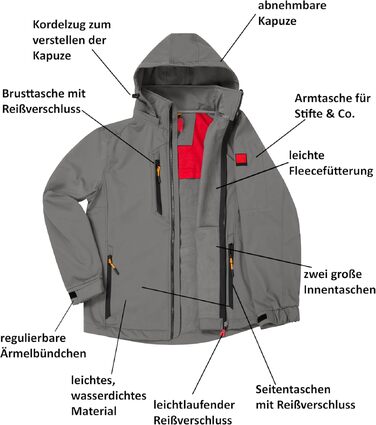 Чоловіча легка куртка Softshell водонепроникна та дихаюча, outdoor-куртка з відстібним капюшоном, вітрозахисна еластична куртка для походів та роботи, сіра, розмір 3XL