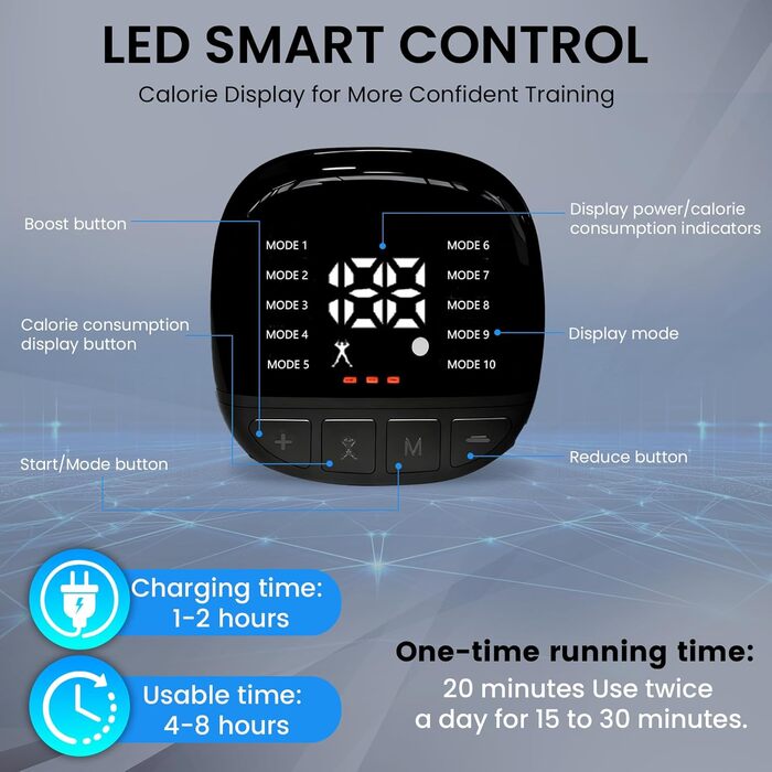 EMS тренажер для пресу, електричний з 10 режимів та 30 інтенсивностями, пристрій для тренувань EMS, зарядка Type-C, для формування м'язів пресу, показник витрати калорій