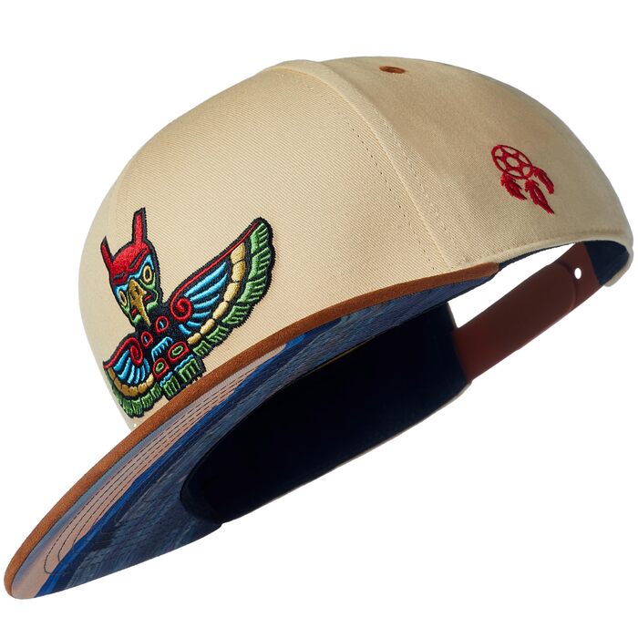 Кепка-снэпбек Cadency унісекс з прямим козирком, регульований розмір, бежевий колір з принтом Totem