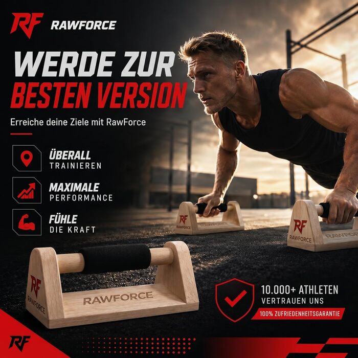 RawForce Паралелети дерев'яні для віджимань та стійки на руках - захист суглобів, нековзні. Обладнання для віджимань та калістеніки