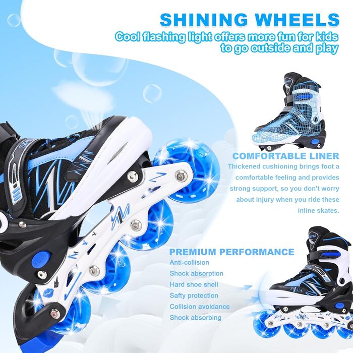Регульовані дитячі ролики для катання на роликах, світлові колеса, чорно-синій колір, для хлопчиків та дівчаток
