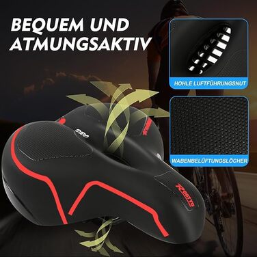 Велосипедне сідло з гелевою накладкою Pro 2.0: широке, м'яке, зручне, дихаюче, з пам'яттю форми та водонепроникним покриттям (червоне)