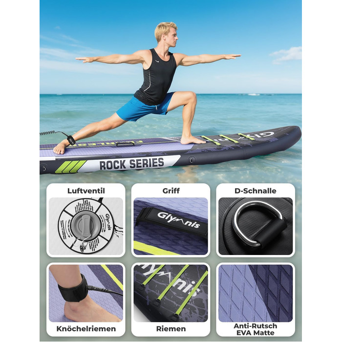 Надувний SUP Борд Glymnis 10'6' для Станд Ап Паддлінг (SUP) 320x81x15см з Алюмінієвим Веслом, Насосом та Аксесуарами