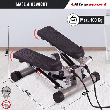 Міні степпер Ultrasport Swing Stepper з еспандерами, фітнес тренажер з комп'ютером для кардіо та зміцнення м'язів