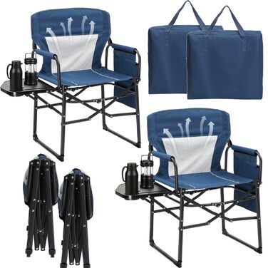 Кемпінговий стілець LEADZM складний зі столиком та відділенням для зберігання, дихаюча спинка, вантажопідйомність 10 кг, 600D Oxford, металевий каркас, 6x60x9 см, легкий та компактний для відпочинку на природі, риболовлі, фестивалів (2 шт., блакитний)