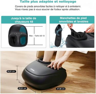 Електричний масажер для ніг KNQZE з підігрівом, Shiatsu масаж, для фасціїту та нейропатії, підходить для розміру взуття до 46, чорний