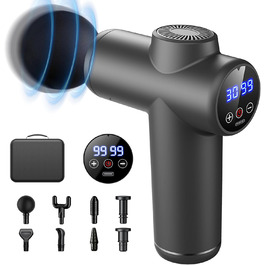 Масажний пістолет Bizcasa з LCD, 99 режимів, 8 насадок, USB-C, 29900 об/хв, для м'язової релаксації, сіра