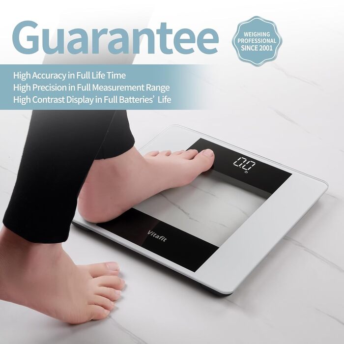 Розумні електронні ваги Vitafit з визначенням BMI та Bluetooth, смарт-ваги для контролю ваги та складу тіла з додатком, протиковзна платформа, чорний