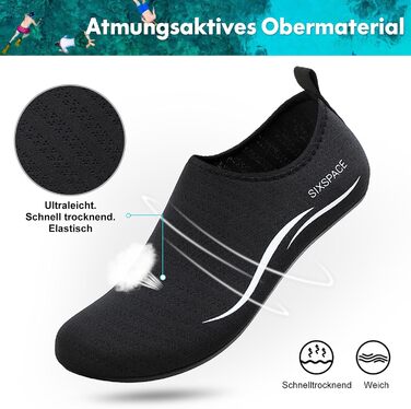 Шкарпетки для плавання Sixspace: жіночі шкарпетки для басейну, пляжу, моря та водних видів спорту (чорний, 38 EU)