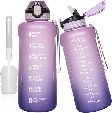 DEARRAY Tritan пляшка для води 2 л з трубочкою і часовою міткою, BPA-free, велика спортивна пляшка для фітнесу та залу