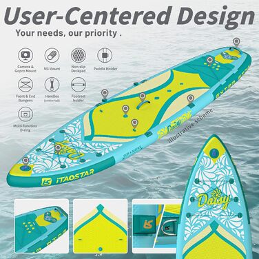 Надширока надувна SUP-дошка iTAOSTAR Daisy 35' для кращого балансу, з преміум аксесуарами, для дорослих і підлітків будь-якого рівня