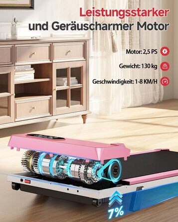 Біговий килимок Dskeuzeew з нахилом - бігові доріжки для дому, офісу, регульований нахил, електричний, портативний, Walkpad з LCD-дисплеєм, рожевий