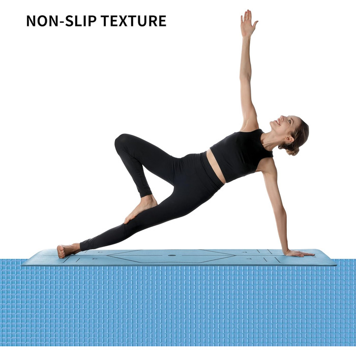 Йога мат PROIRON, неслизька, з розміткою, для йоги, фітнесу та спорту, блакитна