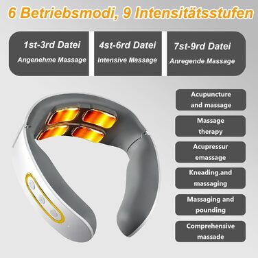 Електричний масажер для шиї 11-в-1 з підігрівом, бездротовий, 6 режимів, 9 рівнів інтенсивності для розслаблення шиї, для дому, офісу, подорожей