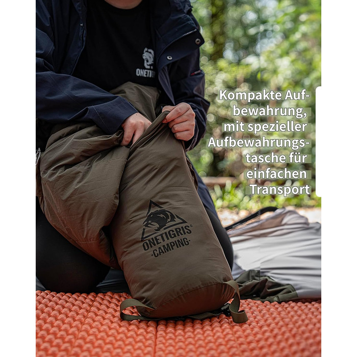 Спальний мішок OneTigris 3 сезони, 8-15°C, компактний, ultralight, для кемпінгу, подорожей, походів (зелений)