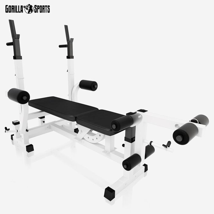 GORILLA SPORTS універсальна лава для штанги та гантелей, біло-чорна, сертифікат RheinlandTÜV