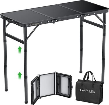 Складаний туристичний стіл GARLLEN 87x40 см, 3 положення висоти (26/48/70 см), чорний. Підходить для кемпінгу, пікніка, саду, грилю.