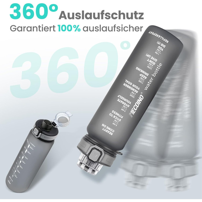 Спортивна пляшка для води 1л з 2-в-1 отвором | Трубочка та пряме пиття | Без BPA, Tritan, витокозахисна | Для спорту, фітнесу, роботи, велоспорту, піших прогулянок, подорожей
