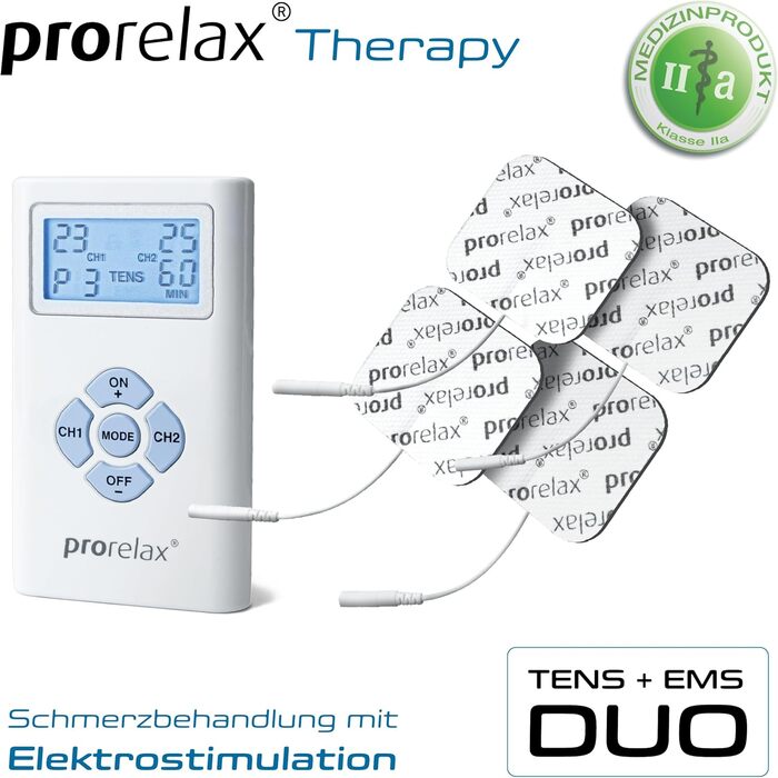 Prorelax TENS/EMS Duo: електростимулятор для терапії болю та м'язового росту | 2 терапії в одному пристрої