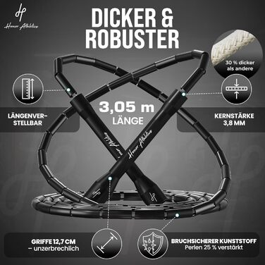 Стрибкове канат Honor Athletics 2.0 з перлами – регульований, з міцними ручками та ударостійкими перлами для ефективних тренувань. Чорний колір